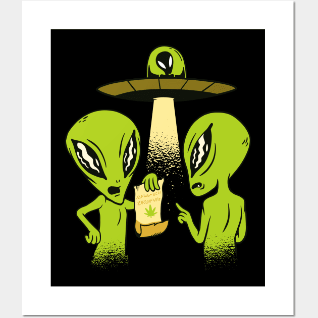 Aliens Searching For Weed Funny 420 Cannabis Wall Art by UNDERGROUNDROOTS